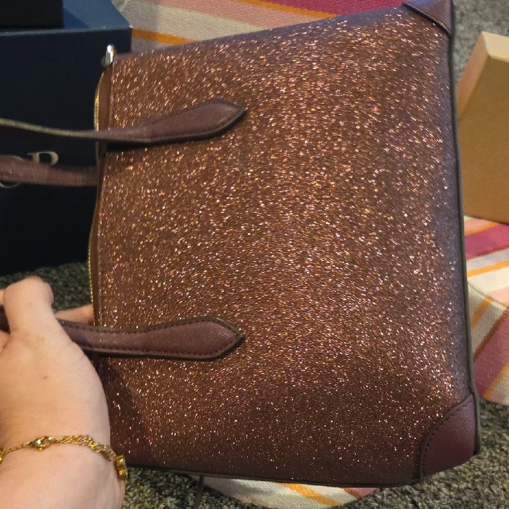 Kate Spade Glitter burgendy Shoulder Bag Structured Elegance - Picture 6 of 8